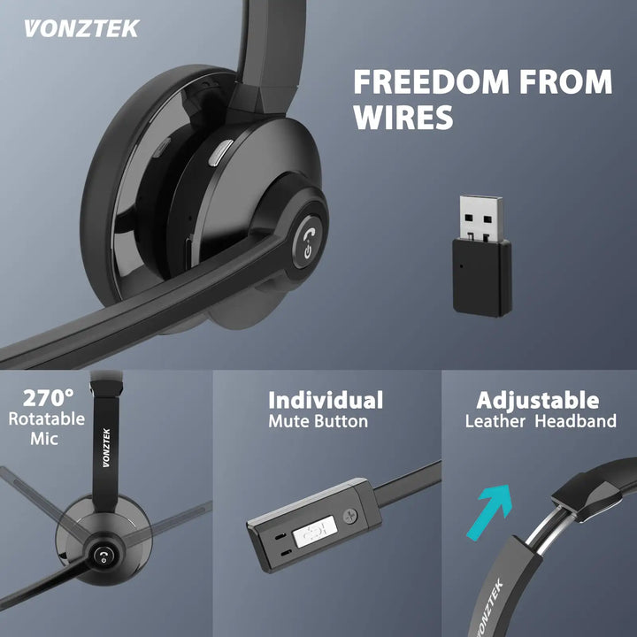 Premium Wireless Bluetooth Headset with ENC Noise Cancelling Microphone for Office Calls - ZEYTONCART