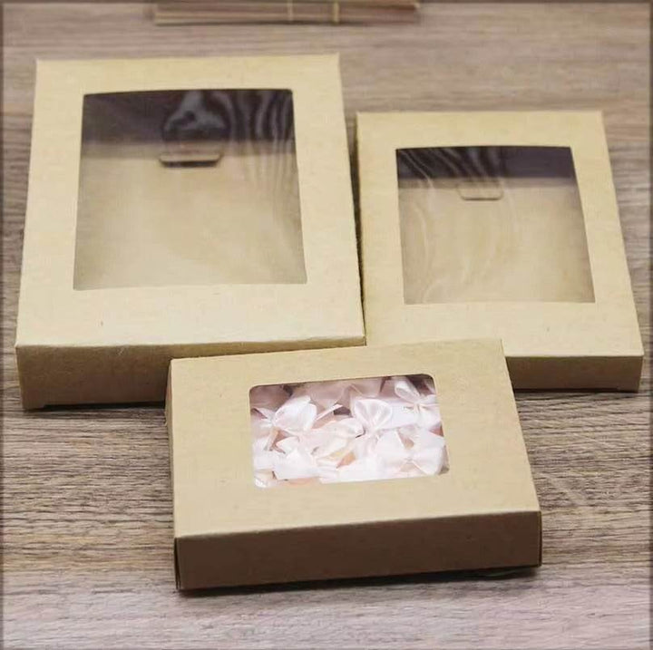 Window paper box white /brown color 10pcs cake packing box display clear chocolate/christmas candy box baby shower window box - ZEYTONCART