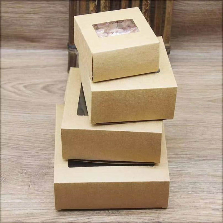 Window paper box white /brown color 10pcs cake packing box display clear chocolate/christmas candy box baby shower window box - ZEYTONCART
