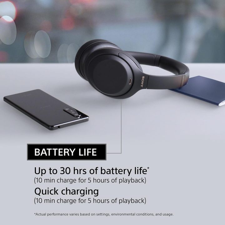 Original Sony WH-1000XM4/B Black Premium Wireless Overhead Headphones with Noise Canceling Alexa Voice Control for Phone-Calls