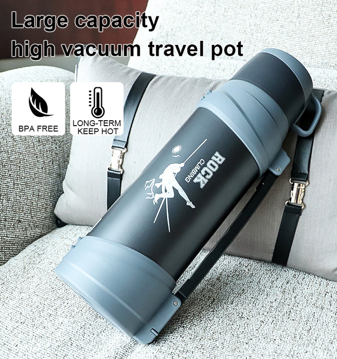 2000ML NEW High Quality Large Capacity Stainless Steel Vacuum Double Wall Travel Pot with Handle - ZEYTONCART