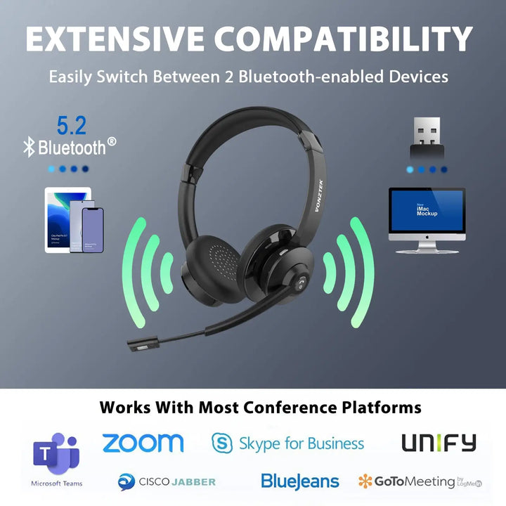 Premium Wireless Bluetooth Headset with ENC Noise Cancelling Microphone for Office Calls - ZEYTONCART