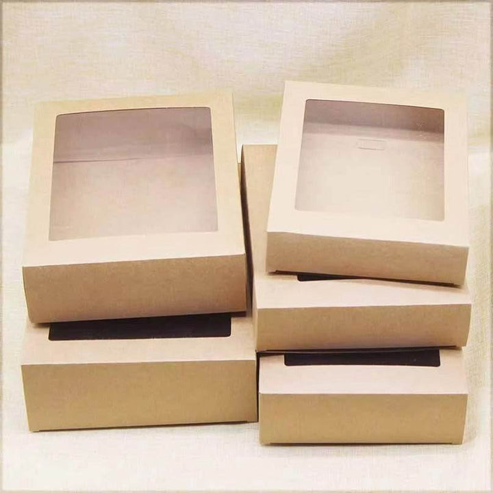 Window paper box white /brown color 10pcs cake packing box display clear chocolate/christmas candy box baby shower window box - ZEYTONCART