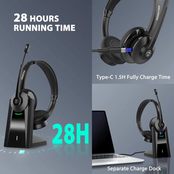 Premium Wireless Bluetooth Headset with ENC Noise Cancelling Microphone for Office Calls - ZEYTONCART