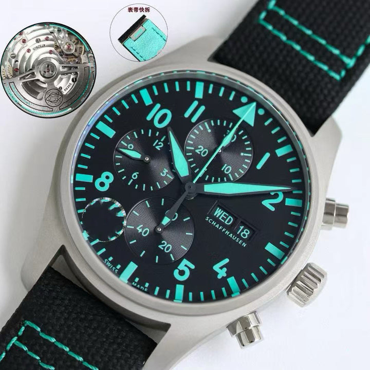 Luxury Men's Iconic 43mm Dial Mechanical Watch Royce Reloj Automatic Chronograph Stainless Steel Classic Pilot Style ETA
