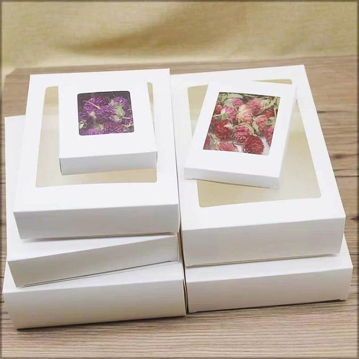 Window paper box white /brown color 10pcs cake packing box display clear chocolate/christmas candy box baby shower window box - ZEYTONCART