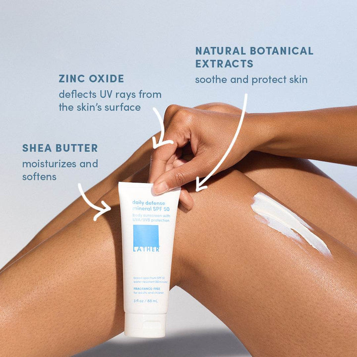 Lather Daily Defense Mineral SPF 50 Body Sunscreen – Fragrance-Free, Non-Nano Zinc Formula - ZEYTONCART