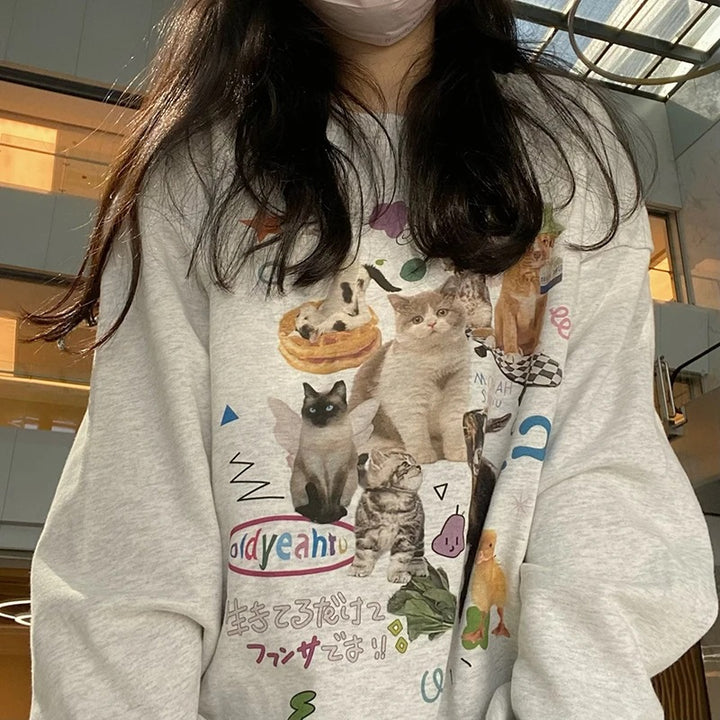 Milk Cat Printed Sweatshirt Autumn Winter Long Sleeve Fashio - ZEYTONCART
