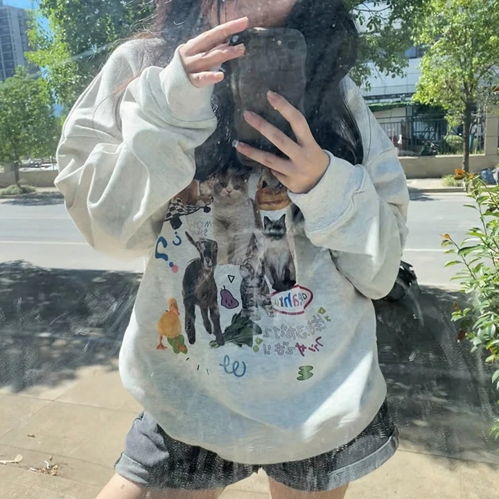 Milk Cat Printed Sweatshirt Autumn Winter Long Sleeve Fashio - ZEYTONCART