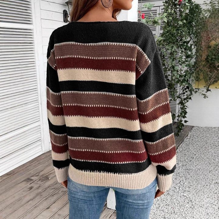 Ins Colorblock Striped Pullover Sweater Fashion Casual Long Sleeve Top Autumn And Winter Women's Clothing - ZEYTONCART