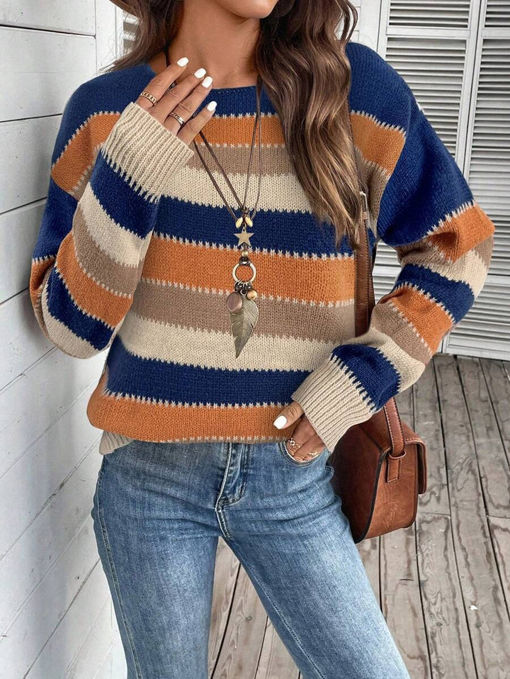 Ins Colorblock Striped Pullover Sweater Fashion Casual Long Sleeve Top Autumn And Winter Women's Clothing - ZEYTONCART
