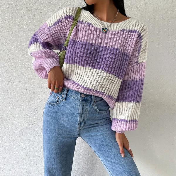 Autumn And Winter Long Sleeve Pullover Contrast Color Casual - ZEYTONCART