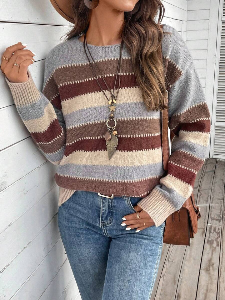 Ins Colorblock Striped Pullover Sweater Fashion Casual Long Sleeve Top Autumn And Winter Women's Clothing - ZEYTONCART