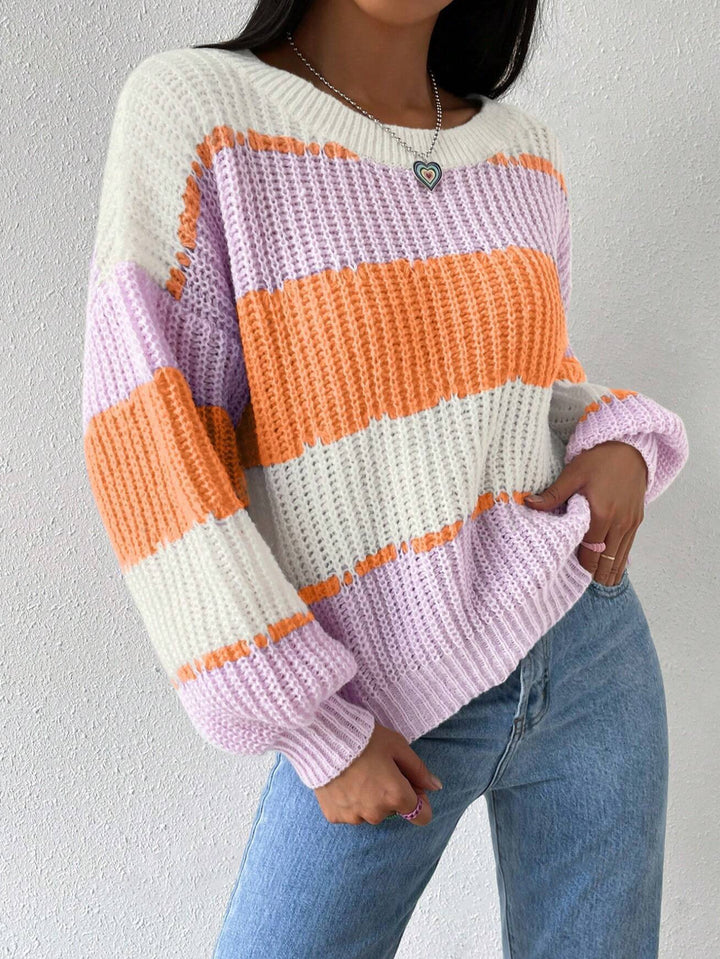 Autumn And Winter Long Sleeve Pullover Contrast Color Casual - ZEYTONCART