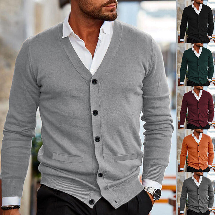 Men's Double-sided Pocket Autumn And Winter New Knitwear V-neck Long Sleeve Slim Sweater Cardigan - ZEYTONCART