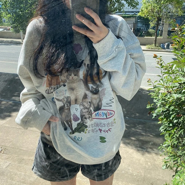 Milk Cat Printed Sweatshirt Autumn Winter Long Sleeve Fashio - ZEYTONCART
