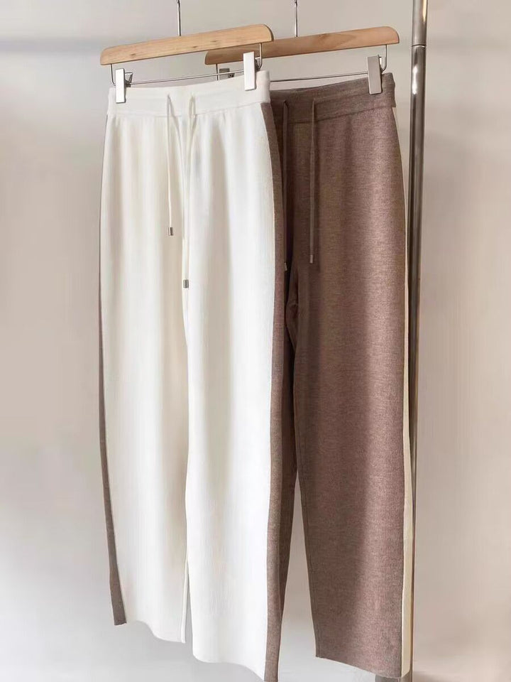 Autumn And Winter Leisure Striped Knitted Cardigan Top Wide Leg Pants Two-piece Suit - ZEYTONCART
