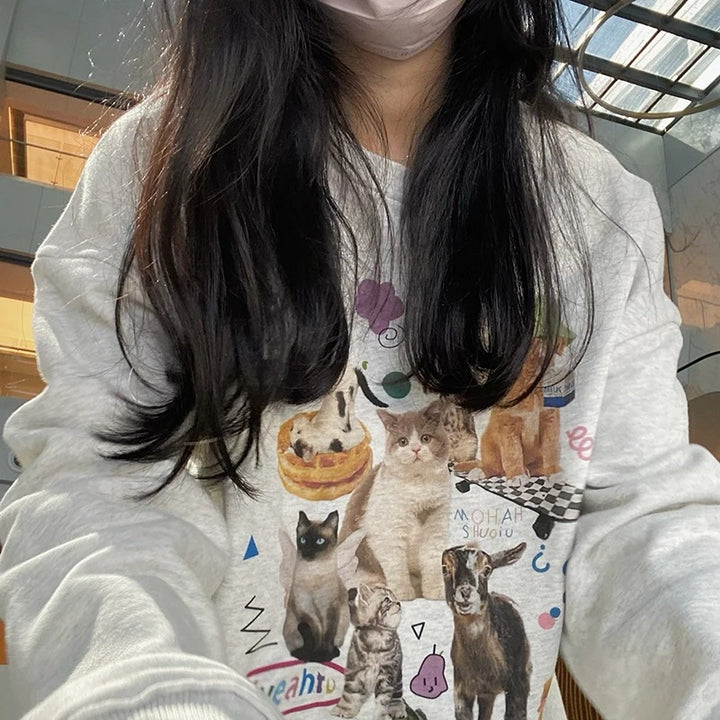 Milk Cat Printed Sweatshirt Autumn Winter Long Sleeve Fashio - ZEYTONCART