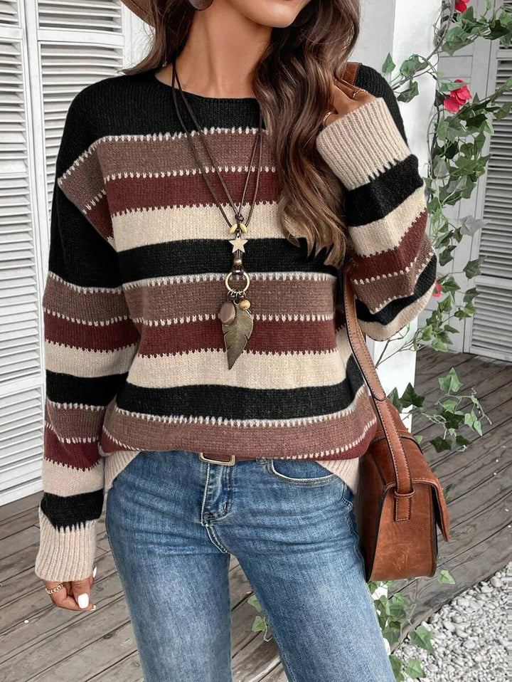 Ins Colorblock Striped Pullover Sweater Fashion Casual Long Sleeve Top Autumn And Winter Women's Clothing - ZEYTONCART