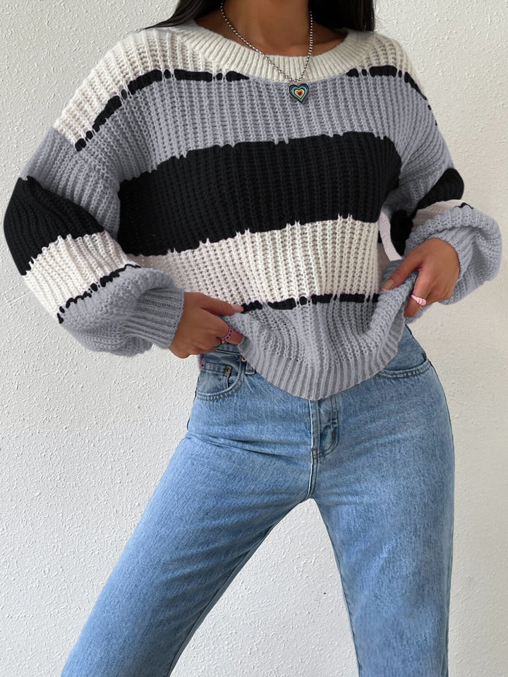 Autumn And Winter Long Sleeve Pullover Contrast Color Casual - ZEYTONCART