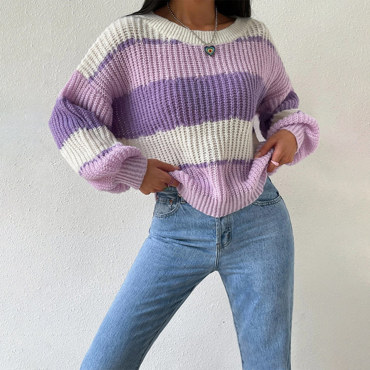 Autumn And Winter Long Sleeve Pullover Contrast Color Casual - ZEYTONCART