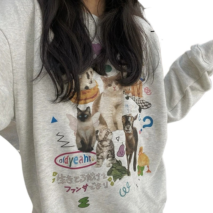 Milk Cat Printed Sweatshirt Autumn Winter Long Sleeve Fashio - ZEYTONCART