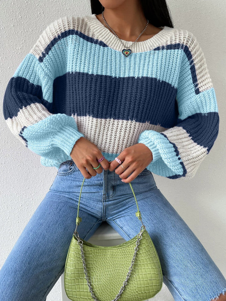 Autumn And Winter Long Sleeve Pullover Contrast Color Casual - ZEYTONCART