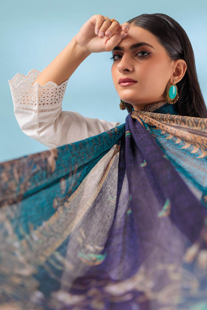 Stitched 3-Piece Khaddar Suit – Chikankari Shirt, Printed Chiffon Dupatta & Trouser (PWS2233P02) B-13 - ZEYTONCART