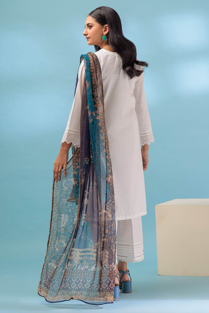 Stitched 3-Piece Khaddar Suit – Chikankari Shirt, Printed Chiffon Dupatta & Trouser (PWS2233P02) B-13 - ZEYTONCART