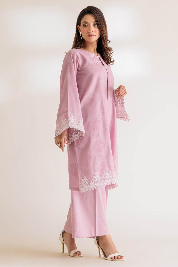 Stitched 2-Piece Jacquard Suit – Embroidered Shirt with Cambric Culotte (PWS6232P18) B-195 - ZEYTONCART