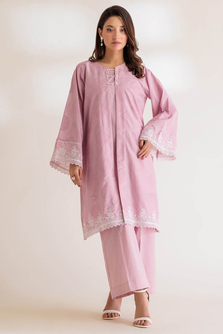 Stitched 2-Piece Jacquard Suit – Embroidered Shirt with Cambric Culotte (PWS6232P18) B-195 - ZEYTONCART