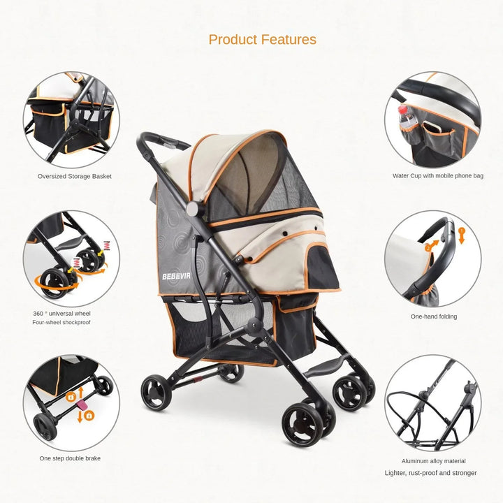 Lightweight Pet Stroller Foldable Cat Stroller Small and Medium-sized Dog Stroller Shock-absorbing Elderly Pet Cart Pet Supplies - ZEYTONCART
