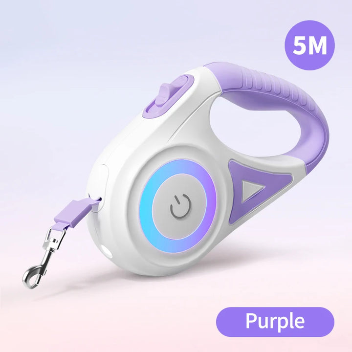 ROJECO 5M Automatic Dog Leash Retractable LED Luminous Leading Fashion Light Straps For Dog Puppy Pet Flexi Walking Running Lead - ZEYTONCART