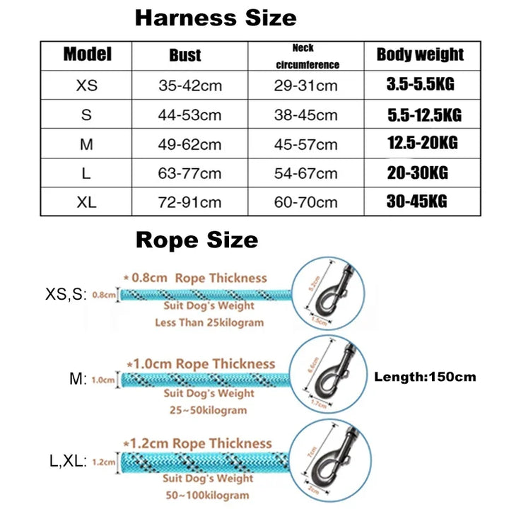 Pet Dogs Adjustable Harness Small and Large Dog Harness Vest,150cm Strong Dog Leash Pet Leashes Reflective Leash Drag Pull Tow - ZEYTONCART