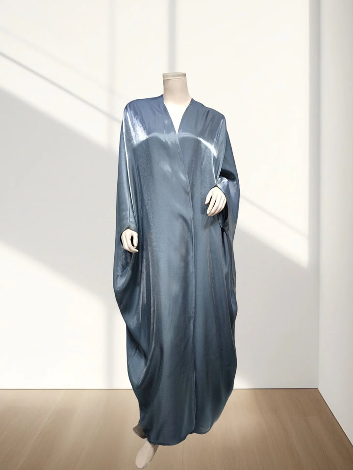 Hot sale Summer Women Islamic Clothing Shinny Polyester Thin Fabric Puff Sleeves Dubai Open Abaya for Muslim Women - ZEYTONCART