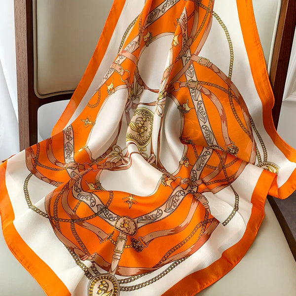 Luxury 70cm Square Silk Scarf for Women Hijab Hair Bands Neckerchief Female Shawl Ribbon Headband Fashion Wraps Bandana - ZEYTONCART
