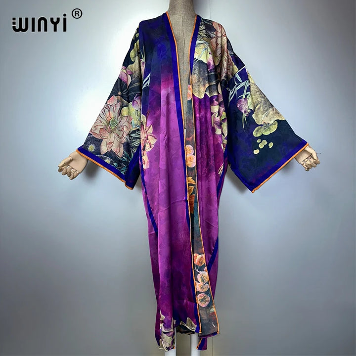 WINYI kimono High-quality Print Dress Beach Wear Boho Cardigan Elegant beach cover ups for women Kaftan abaya dubai luxury - ZEYTONCART