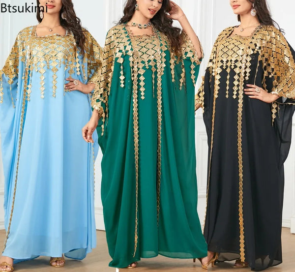 New Eid Muslim Party Dress for Women Abaya with Inner Dress 2 Piece Set Jalabiya Ramadan Abayas Robe Caftan Vestidos Largos 2025 - ZEYTONCART