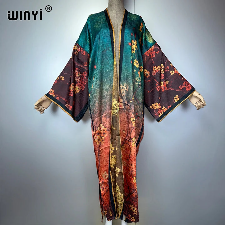 WINYI kimono High-quality Print Dress Beach Wear Boho Cardigan Elegant beach cover ups for women Kaftan abaya dubai luxury - ZEYTONCART