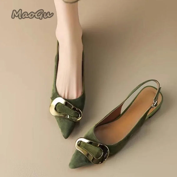 Suede Women Shoes Pointed Toe Fashion Sandals 2025 Summer Slingback Dress Shoes Casual Slip on Pumps Low Heel Chaussure Femme - ZEYTONCART