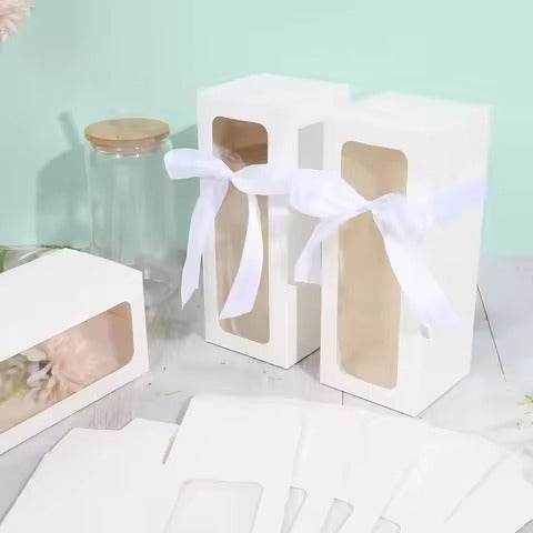 22*8*6cm 10pcs Pure White Box with Window Design Paper Box Candy Cookie Chocolate Soap Candle Wedding Birthday Party DIY
