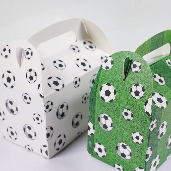 12Pcs Portable Football Pattern Candy Gift Box Kids Birthday Party Favors Box Dessert Cake Boxes Soccer Theme Party Decoration