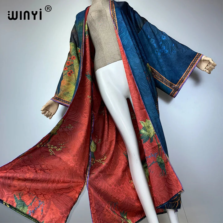 WINYI kimono High-quality Print Dress Beach Wear Boho Cardigan Elegant beach cover ups for women Kaftan abaya dubai luxury - ZEYTONCART