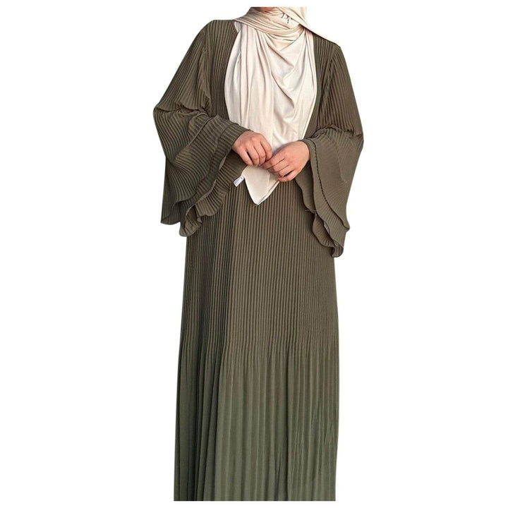 Women Muslim Modest Closed Pleated Dresses Long Sleeve Abaya Kaftan Basic Islamic Eid Clothes Dress Musulmane Femme Vestidos New - ZEYTONCART