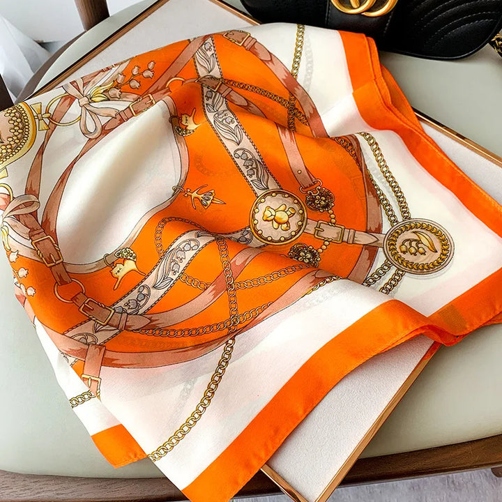 Luxury 70cm Square Silk Scarf for Women Hijab Hair Bands Neckerchief Female Shawl Ribbon Headband Fashion Wraps Bandana - ZEYTONCART