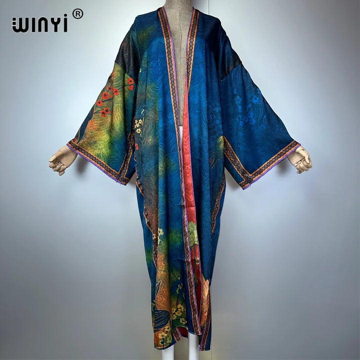 WINYI kimono High-quality Print Dress Beach Wear Boho Cardigan Elegant beach cover ups for women Kaftan abaya dubai luxury - ZEYTONCART