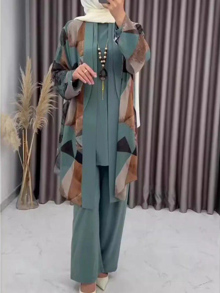 Eid Women Abaya 3 Piece Set with Pant Party Muslim Sets Caftan Robe Jalabiya Ramadan Morocco Dubai 2025 Musulman Ensembles - ZEYTONCART