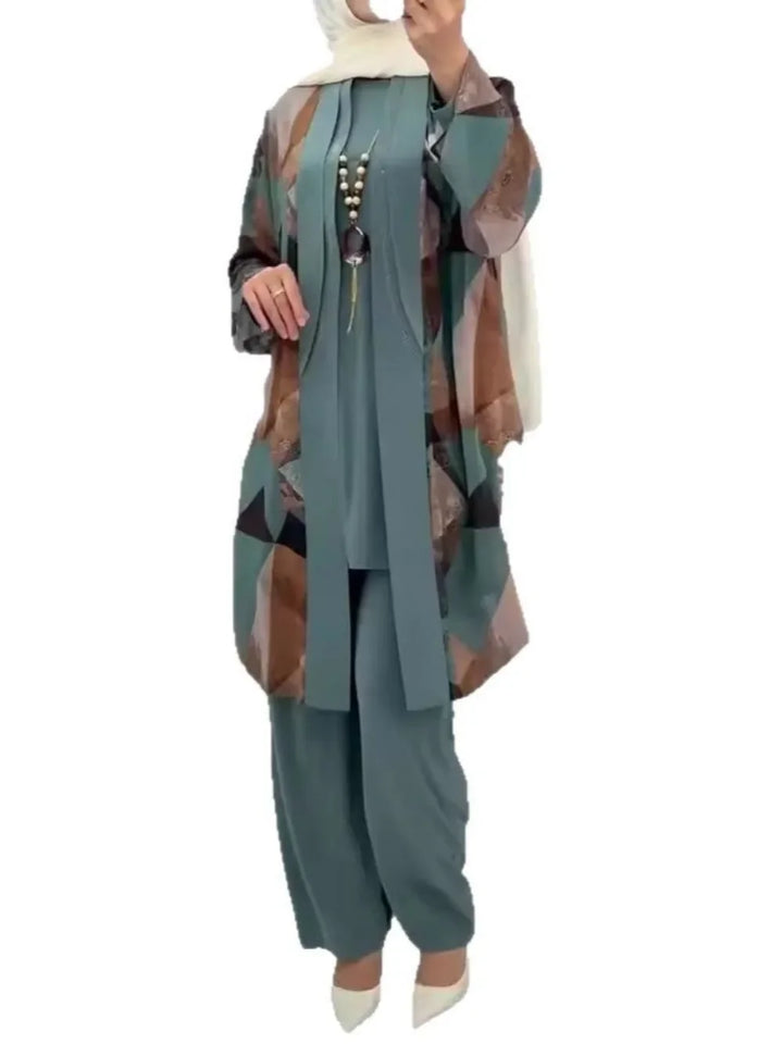 Eid Women Abaya 3 Piece Set with Pant Party Muslim Sets Caftan Robe Jalabiya Ramadan Morocco Dubai 2025 Musulman Ensembles - ZEYTONCART