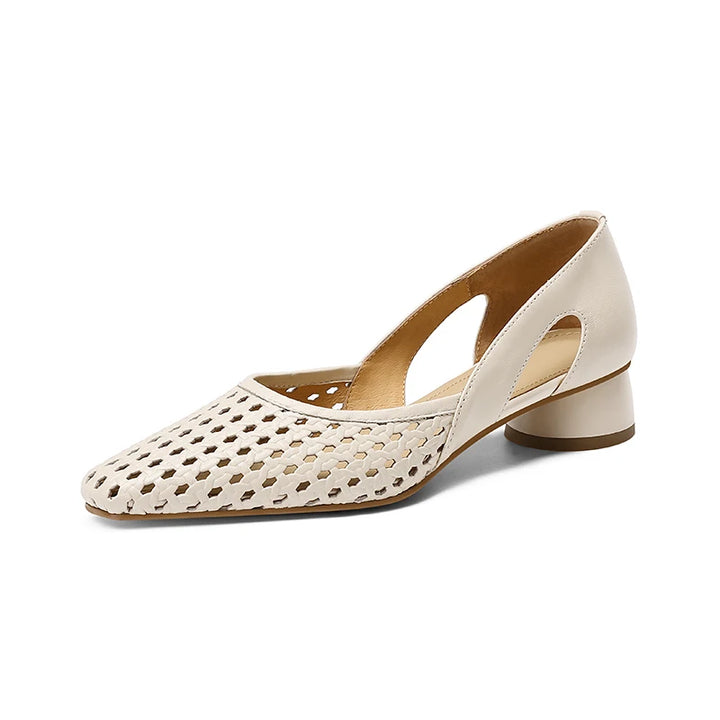 Women Pumps Fashion Style  Elegant Shoes Casual  Lady Sheepskin Oxford sole Women Shoes Blue White Thick Heels 3cm Shoes  A200 - ZEYTONCART