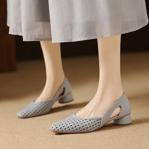 Women Pumps Fashion Style  Elegant Shoes Casual  Lady Sheepskin Oxford sole Women Shoes Blue White Thick Heels 3cm Shoes  A200 - ZEYTONCART